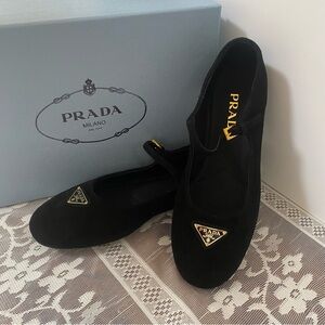 Prada Women's Black Suede Ballet Flats